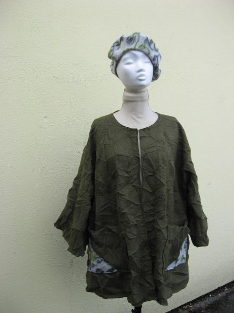 Swagger Coat in Light Weight Green Crinkle Wool with Light Weight Mohair Accents by Siobhan Wear