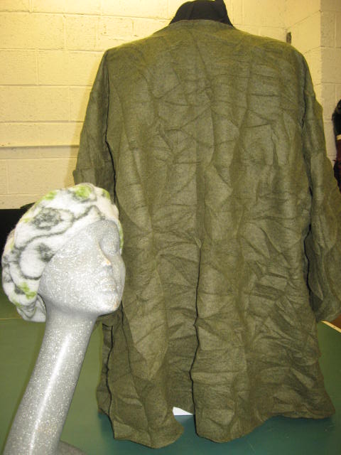 Swagger Coat in Light Weight Green Crinkle Wool with Light Weight Mohair Accents by Siobhan Wear